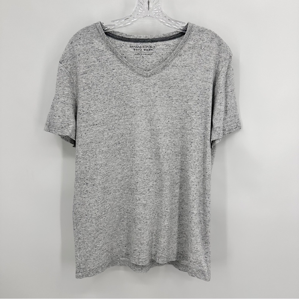 Banana Republic Soft Wash V-neck Short Sleeve T-shirt Cotton White Gray Size L